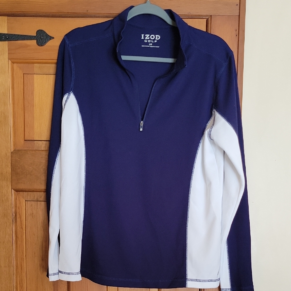 IZOD GOLF Navy and White Long Sleeve Quarter Zip Pullover